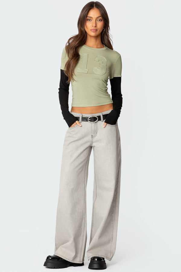 Edikted 13 Layered Long Sleeve T Shirt Olive