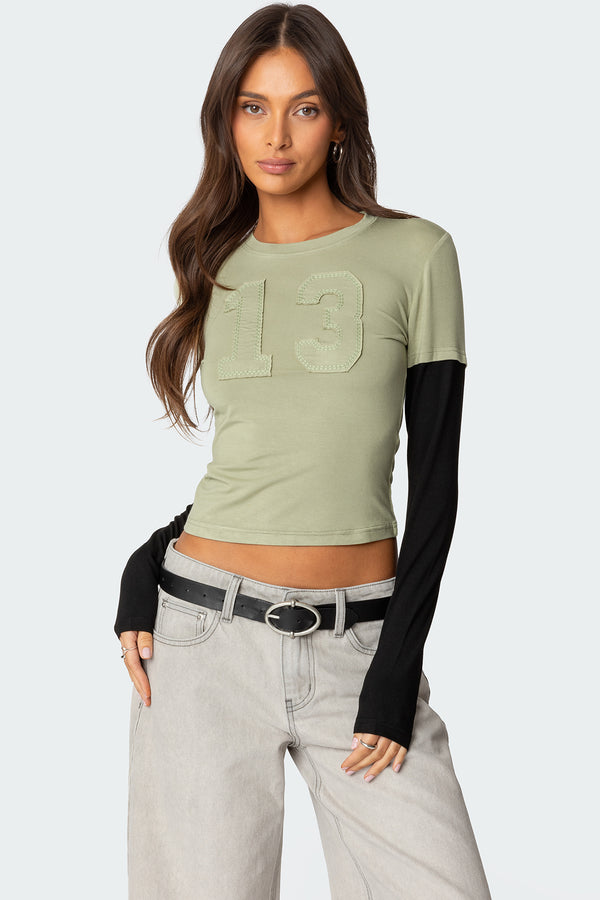 edikted 13 Layered Long Sleeve T Shirt olive