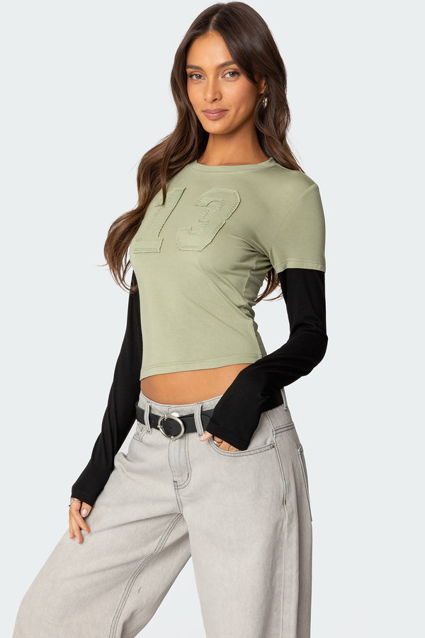 Edikted 13 Layered Long Sleeve T Shirt Olive