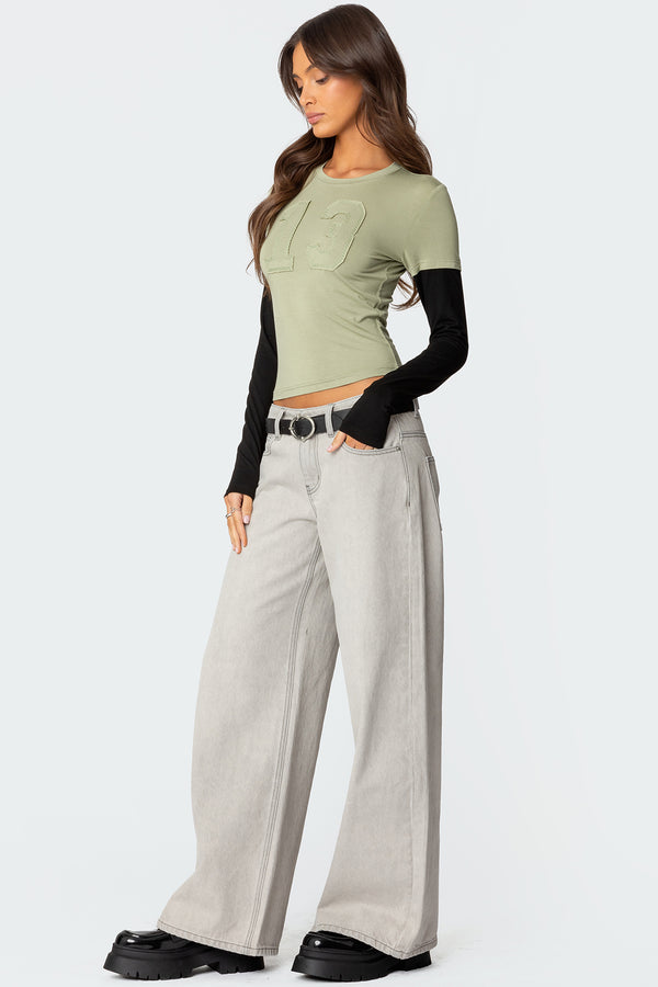 Edikted 13 Layered Long Sleeve T Shirt Olive