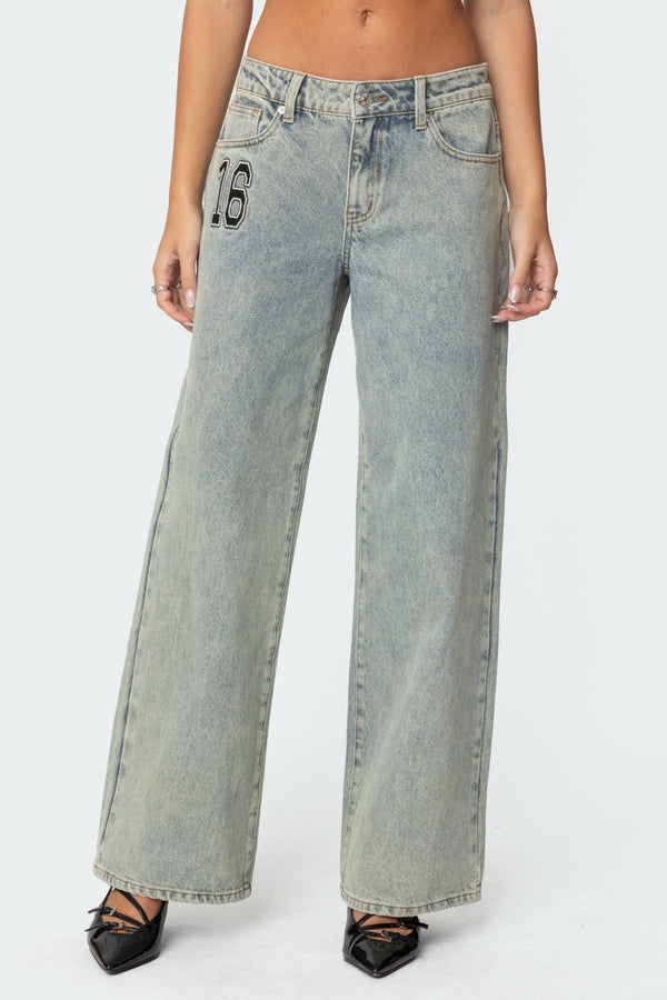Edikted 16 Vintage Acid Wash Jeans Blue Washed