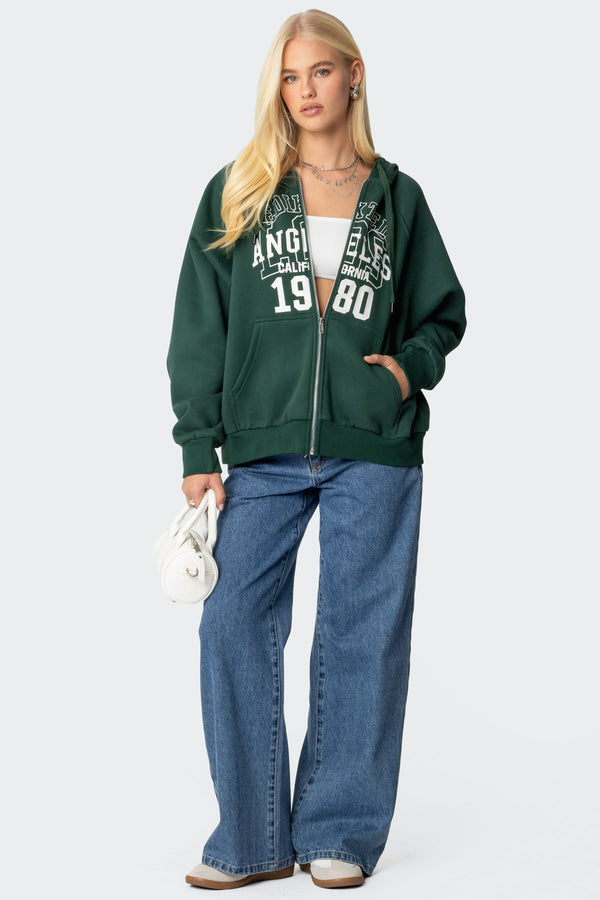 Edikted 1980 Oversized Zip Up Hoodie Dark Green