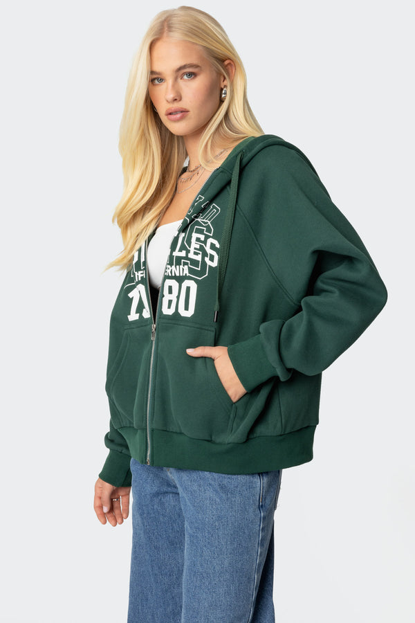 Edikted 1980 Oversized Zip Up Hoodie Dark Green