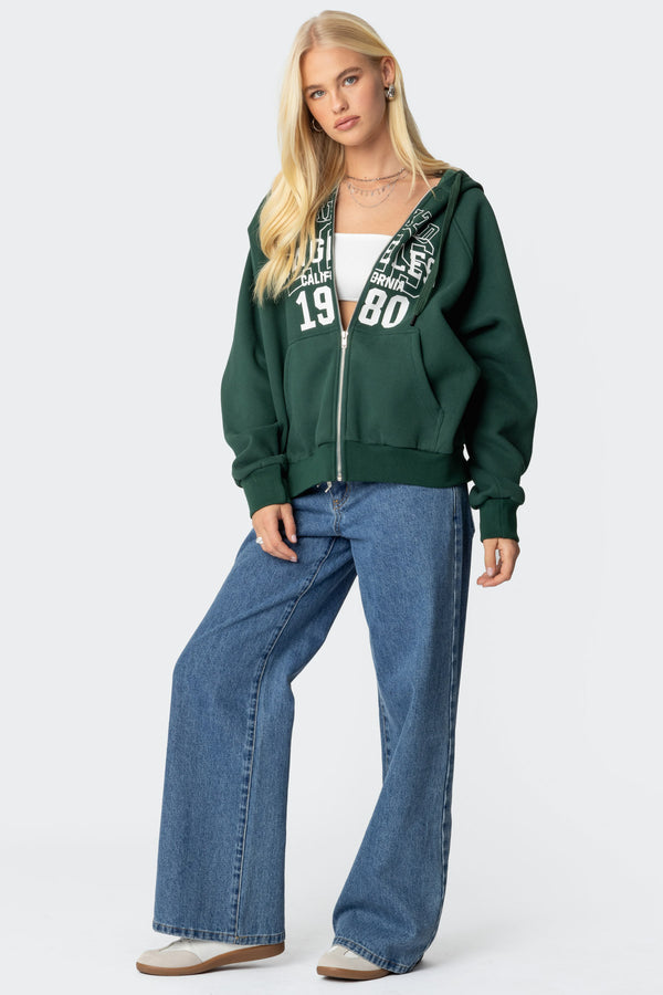 Edikted 1980 Oversized Zip Up Hoodie Dark Green