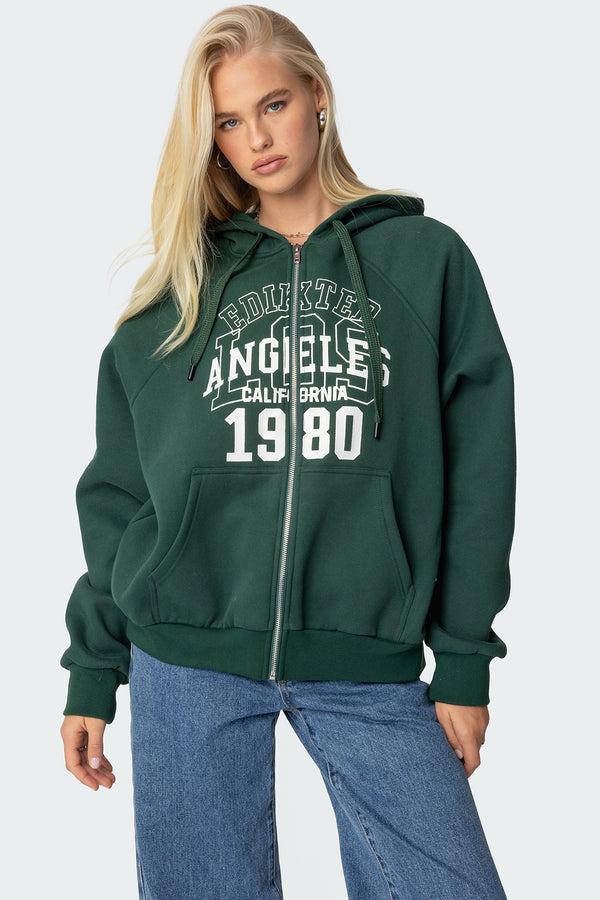 edikted 1980 Oversized Zip Up Hoodie dark green