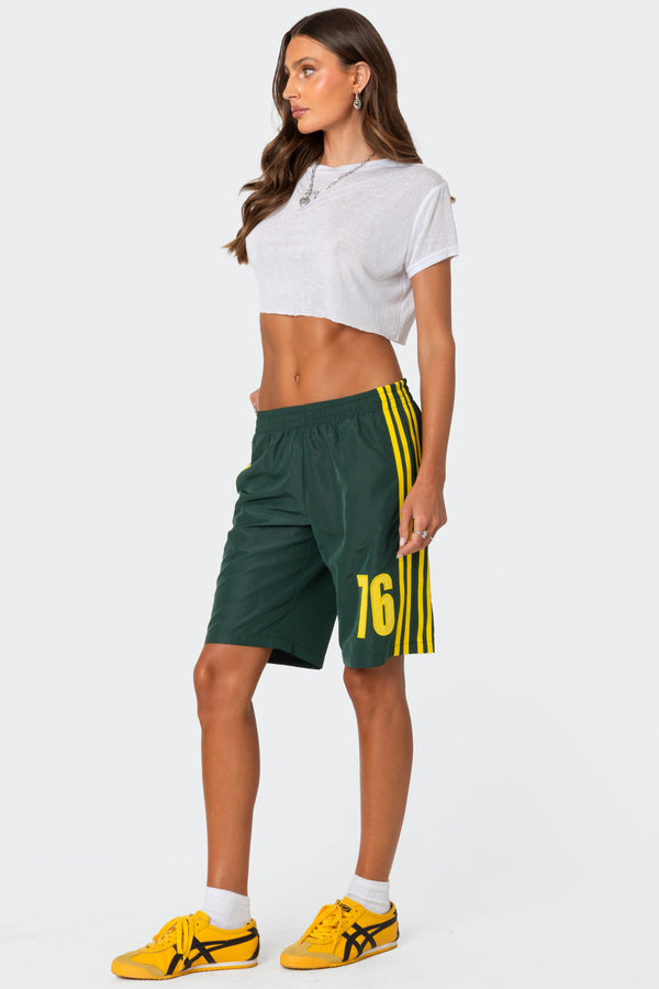 Edikted 76 Nylon Bermuda Shorts Green