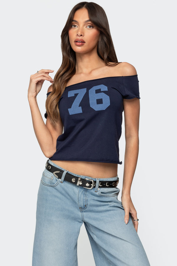 Edikted 76 Off Shoulder Top Navy