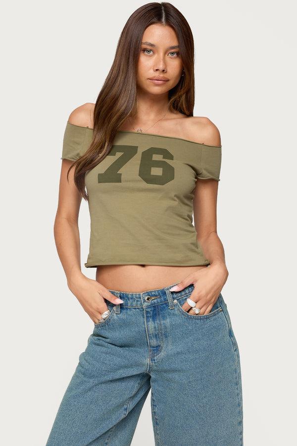 edikted 76 Off Shoulder Top olive