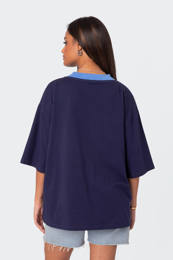 Edikted 76 Oversized T-Shirt Navy