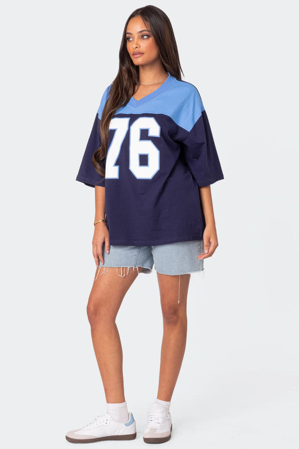 Edikted 76 Oversized T-Shirt Navy