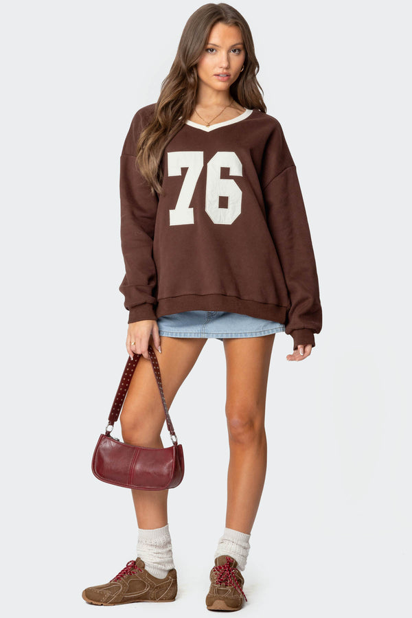 Edikted 76 Oversized V Neck Sweatshirt Brown