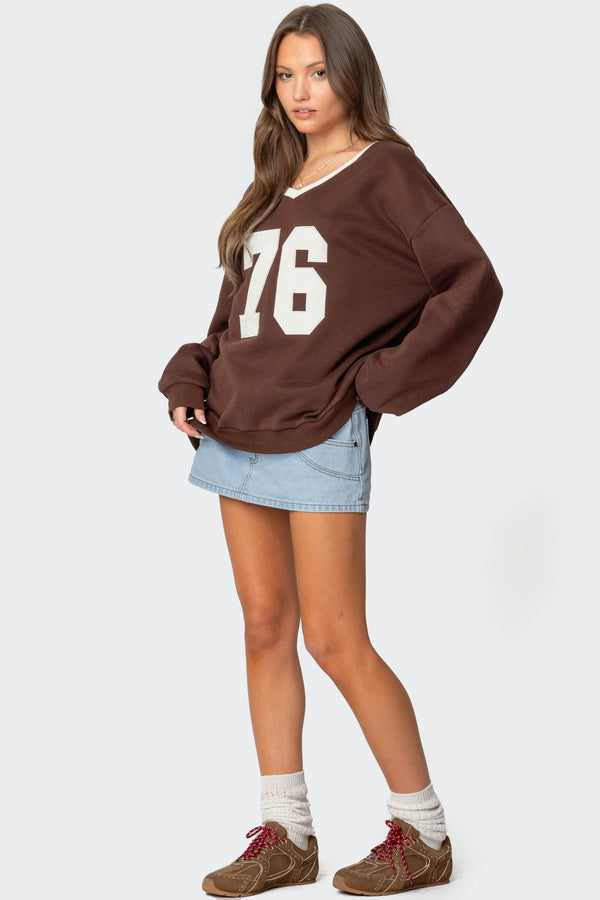 Edikted 76 Oversized V Neck Sweatshirt Brown