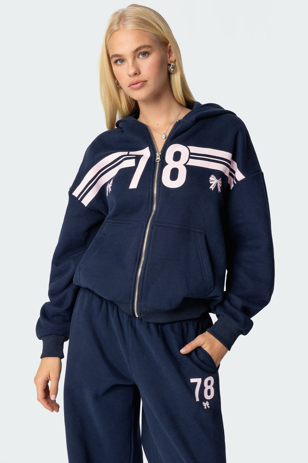 edikted 78 Bow Zip Up Hoodie navy