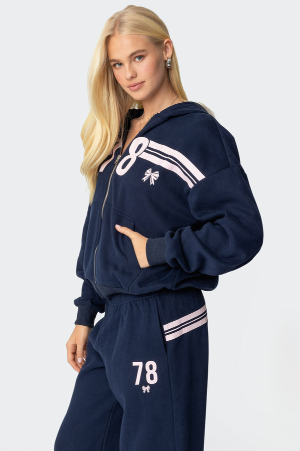 Edikted 78 Bow Zip Up Hoodie Navy
