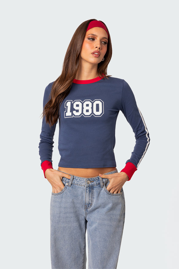 Edikted 80S Baby Long Sleeve T Shirt Blue