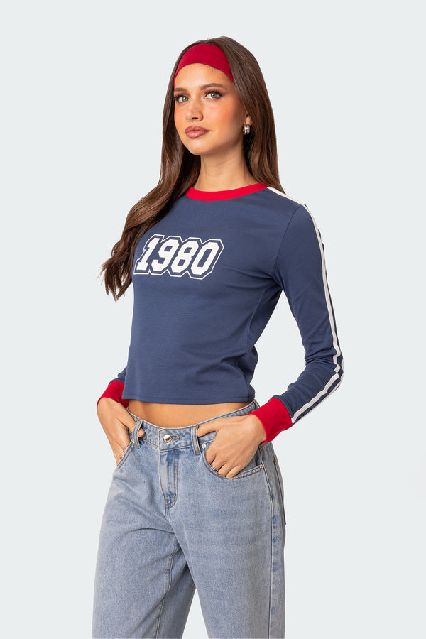 Edikted 80S Baby Long Sleeve T Shirt Blue