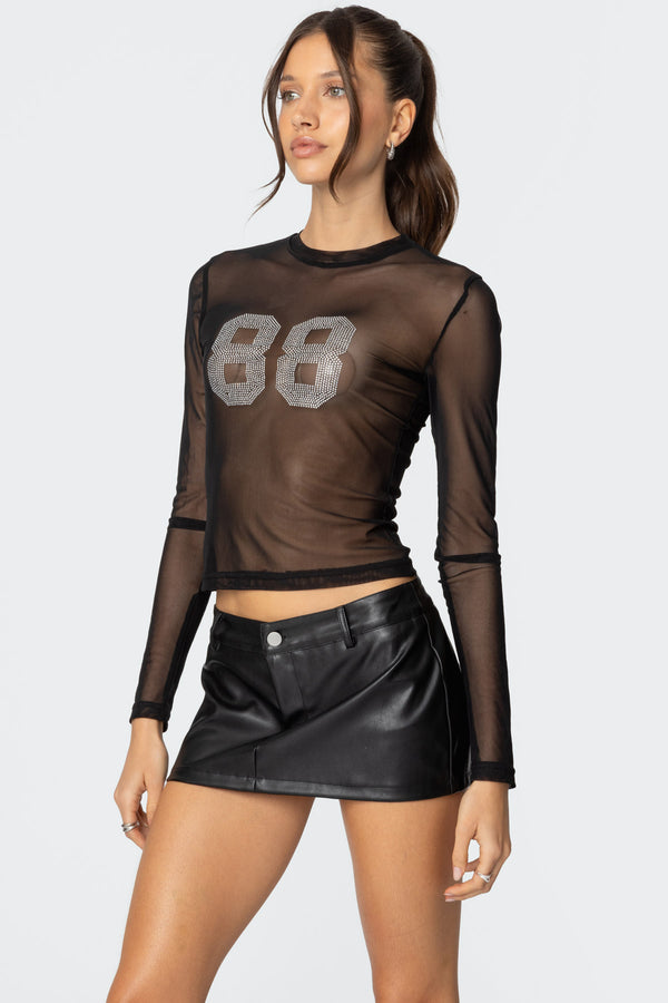 Edikted 88 Rhinestone Sheer Mesh Top Black