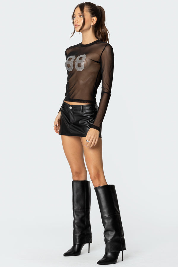 Edikted 88 Rhinestone Sheer Mesh Top Black