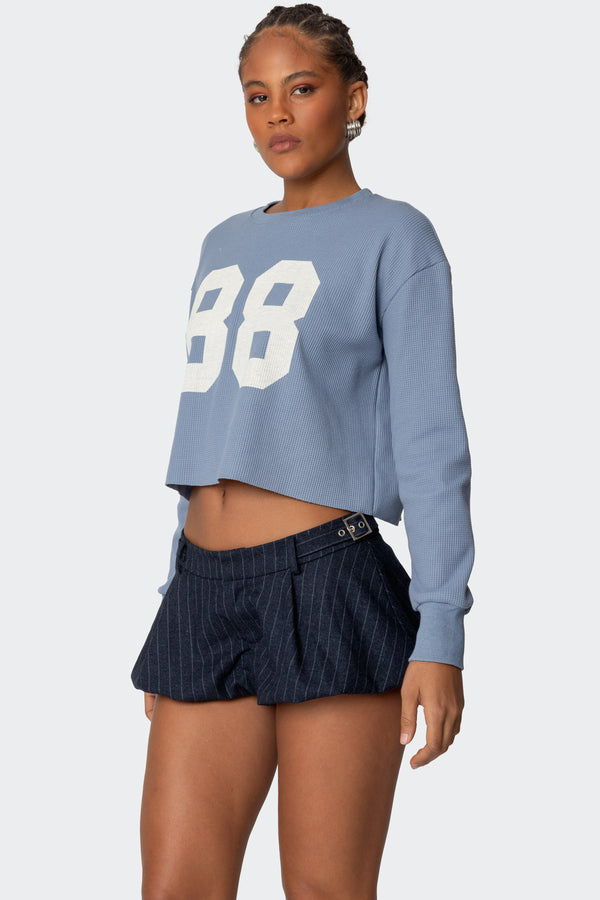 Edikted 88 Waffle Long Sleeve T Shirt Blue