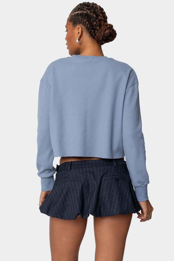 Edikted 88 Waffle Long Sleeve T Shirt Blue