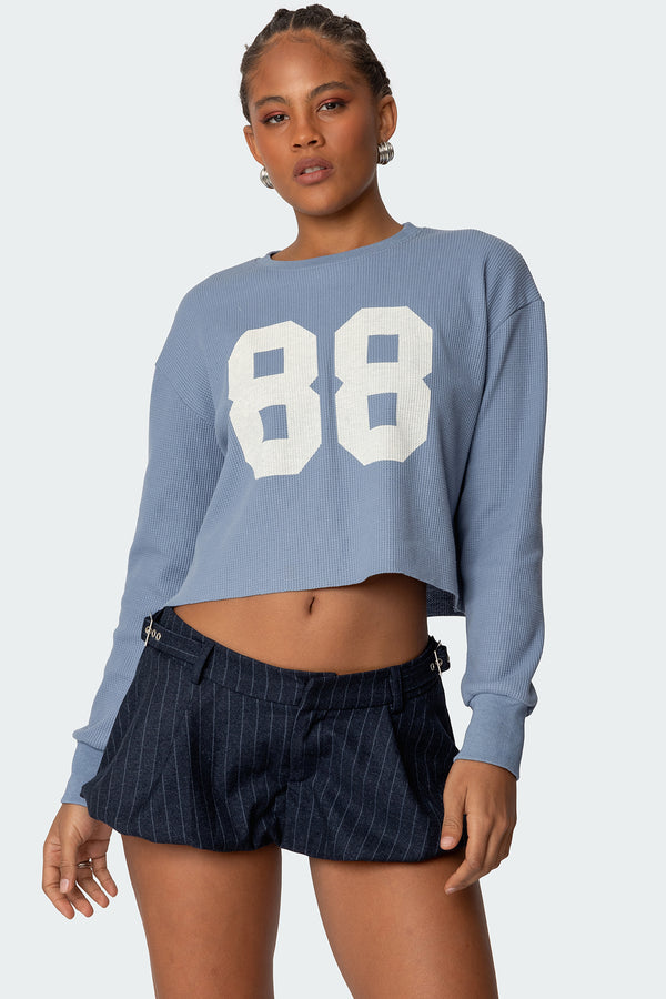 edikted 88 Waffle Long Sleeve T Shirt blue