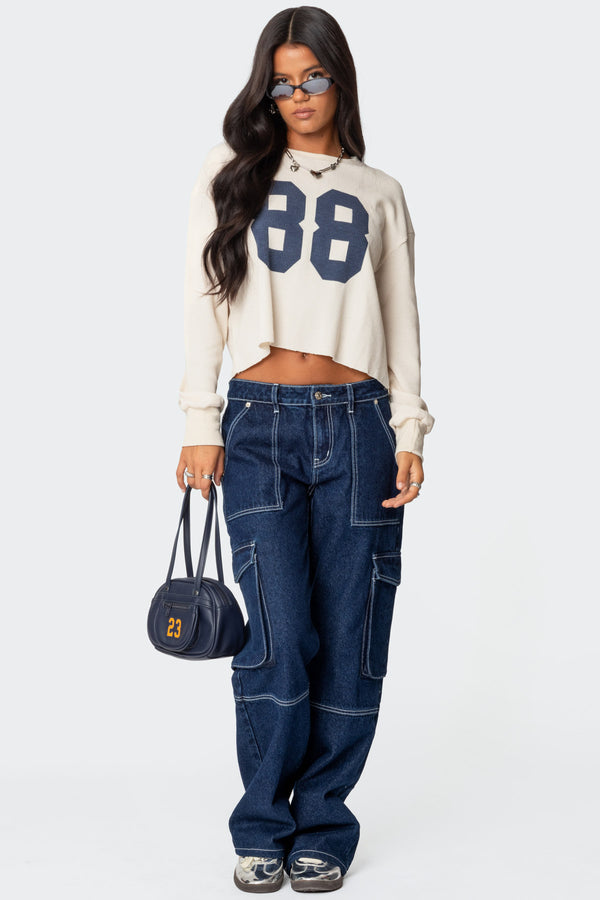 Edikted 88 Waffle Long Sleeve T Shirt Cream