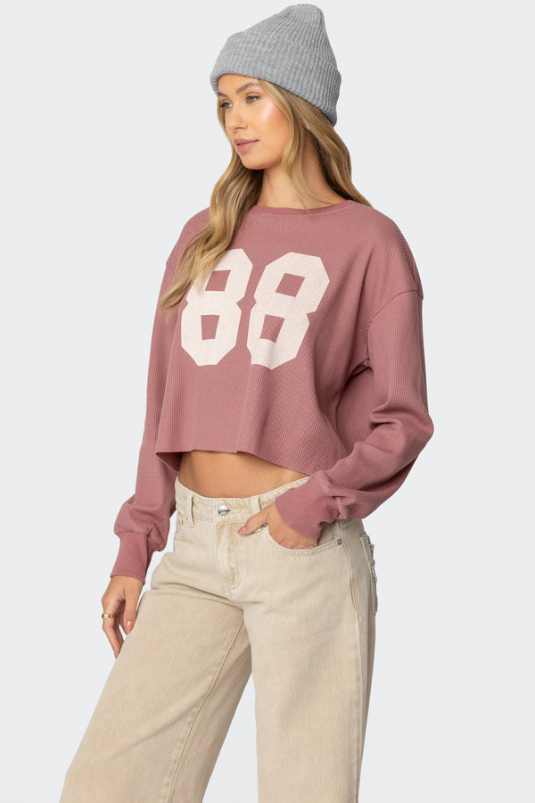 Edikted 88 Waffle Long Sleeve T Shirt Mauve
