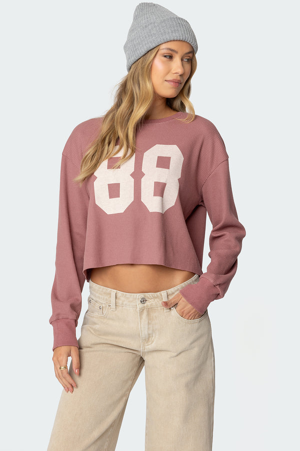 edikted 88 Waffle Long Sleeve T Shirt mauve