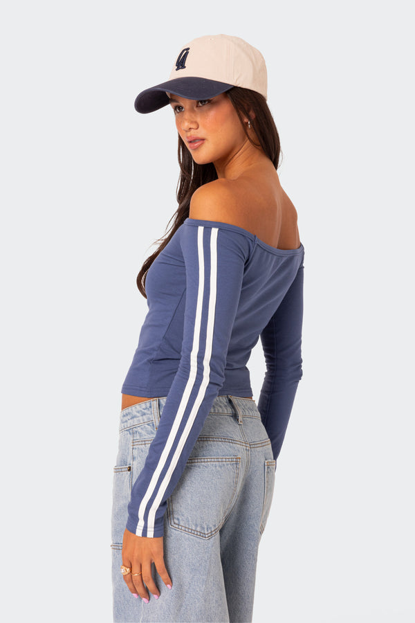 Edikted 90'S Off Shoulder Long Sleeve T Shirt Blue
