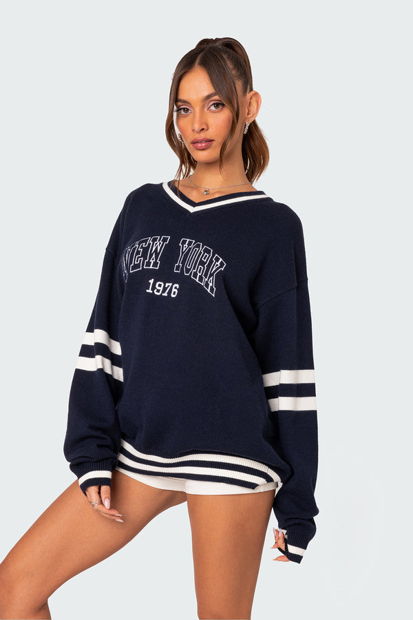 Edikted 90S In New York Oversized Sweater Navy