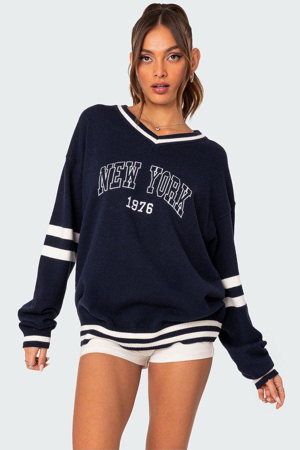 edikted 90S In New York Oversized Sweater navy