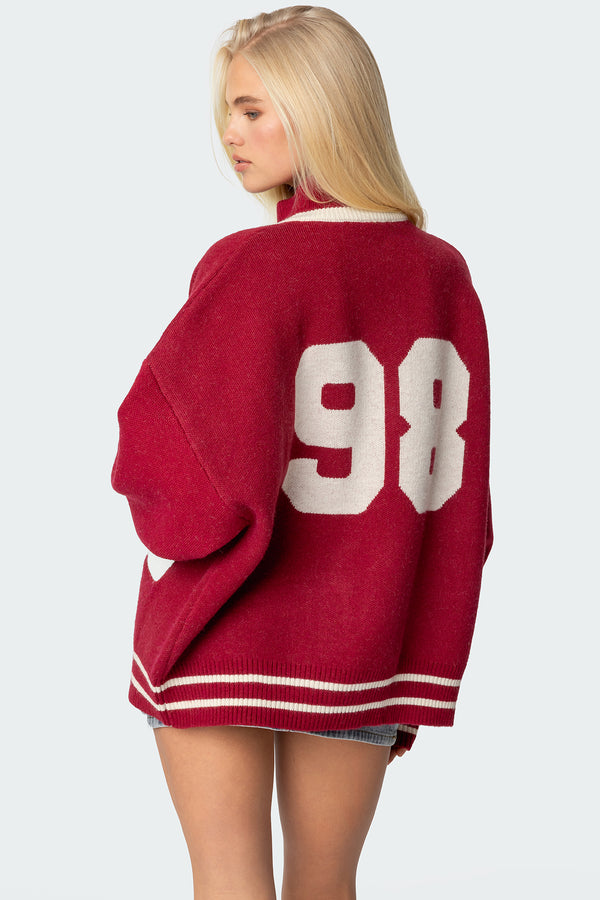 Edikted 98 Varsity Zip Up Sweater Burgundy