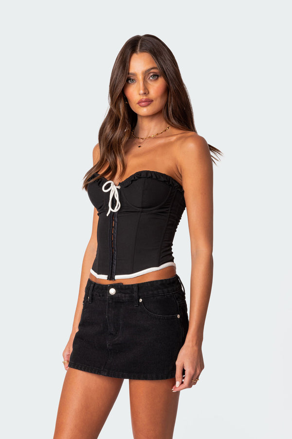 Edikted Abbey Tie Front Corset Black