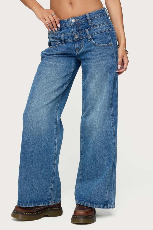 Edikted Abel Layered Look Low Rise Jeans Blue