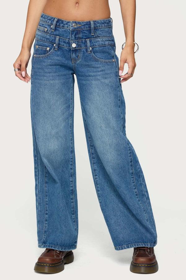 Edikted Abel Layered Look Low Rise Jeans Blue