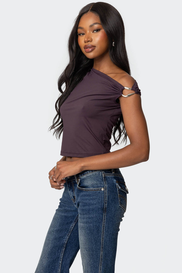 Edikted Abstract Metal Ring Asymmetric Top Purple