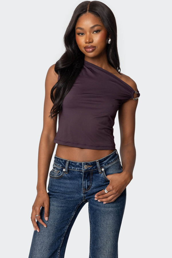 edikted Abstract Metal Ring Asymmetric Top purple