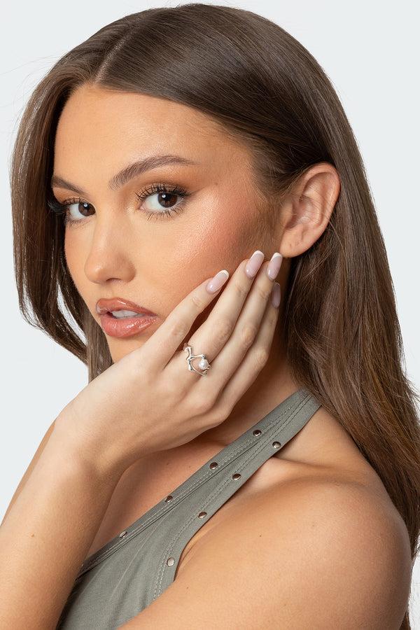 edikted Abstract Pearly Wrap Ring silver