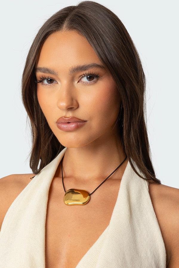 edikted Abstract Stone Pendant Cord Necklace gold