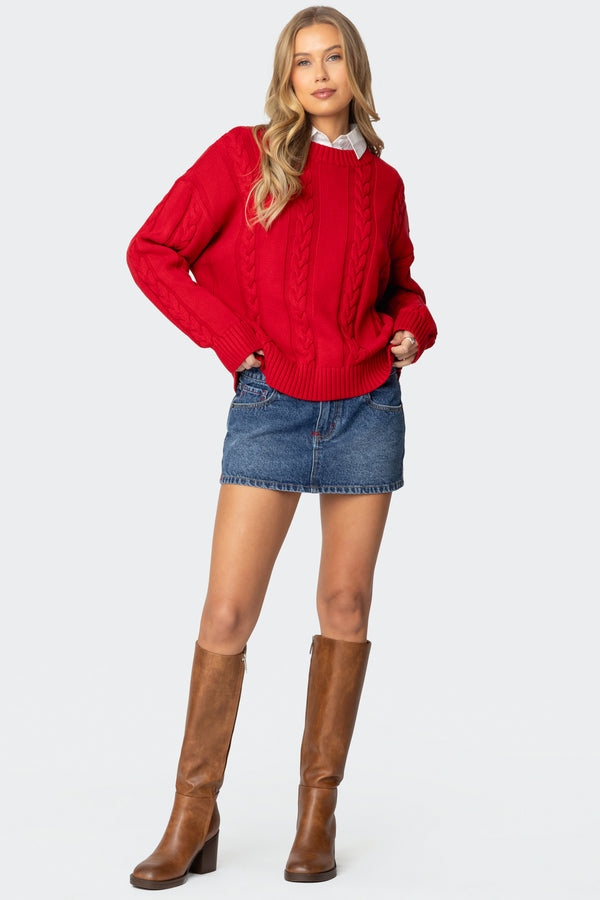 Edikted Acacia Oversized Cable Knit Sweater Red