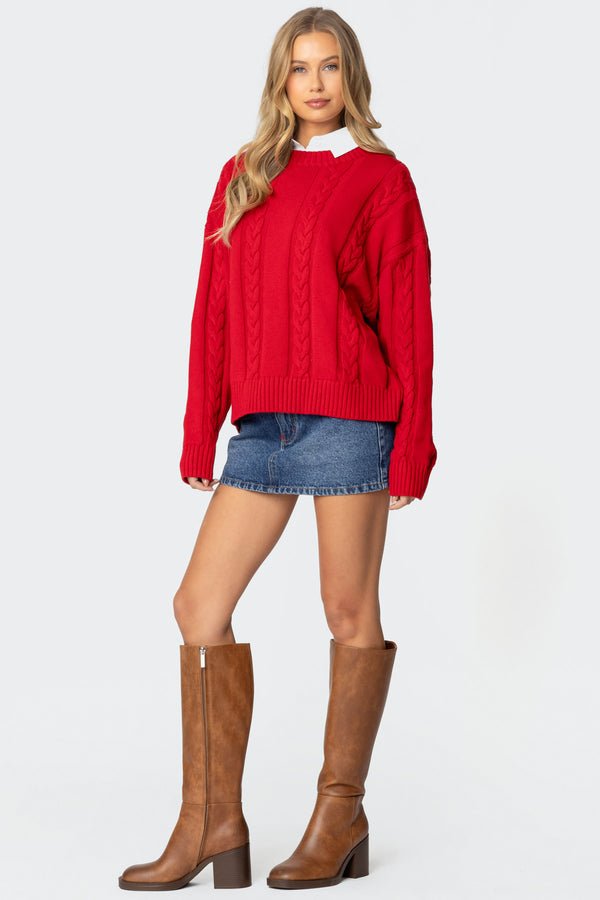 Edikted Acacia Oversized Cable Knit Sweater Red