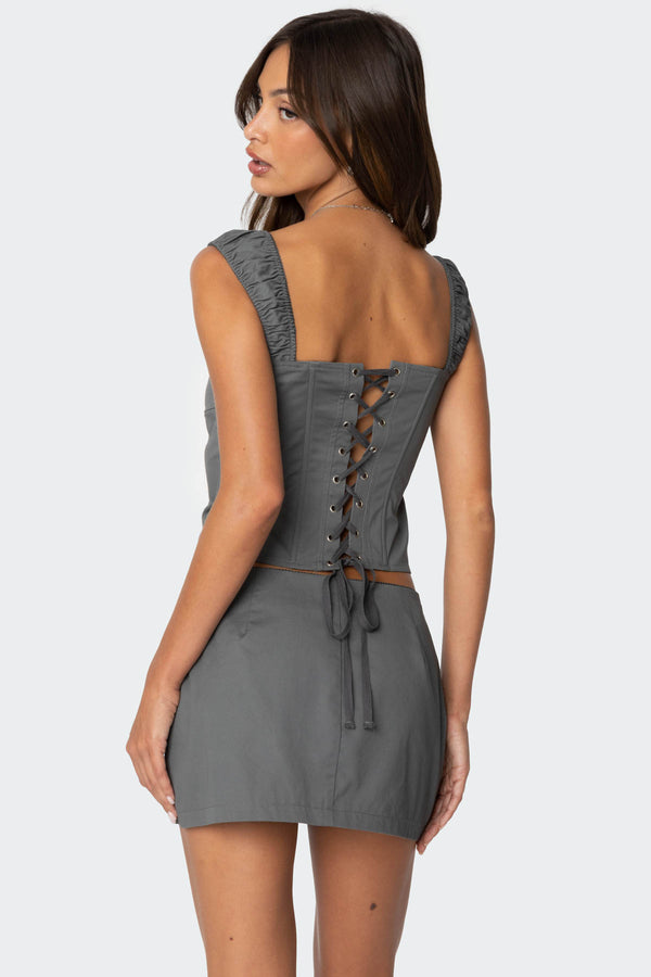 Edikted Adalyn Ruched Corset Dark Gray