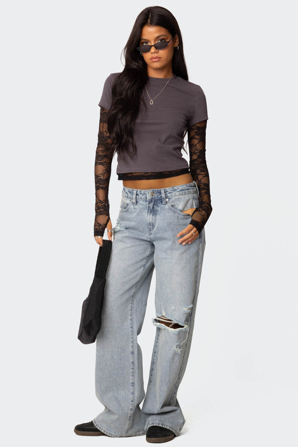 edikted Adam Distressed Wide Leg Jeans light blue