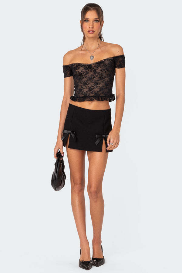 Edikted Addie Off Shoulder Lace Top Black