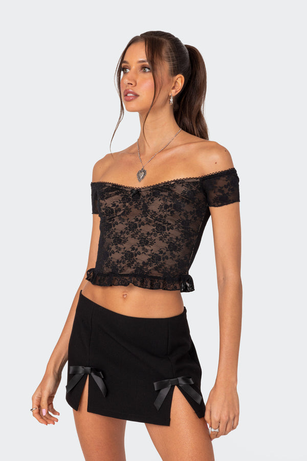Edikted Addie Off Shoulder Lace Top Black