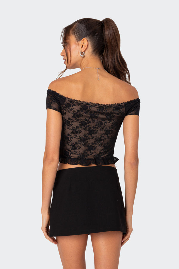 Edikted Addie Off Shoulder Lace Top Black