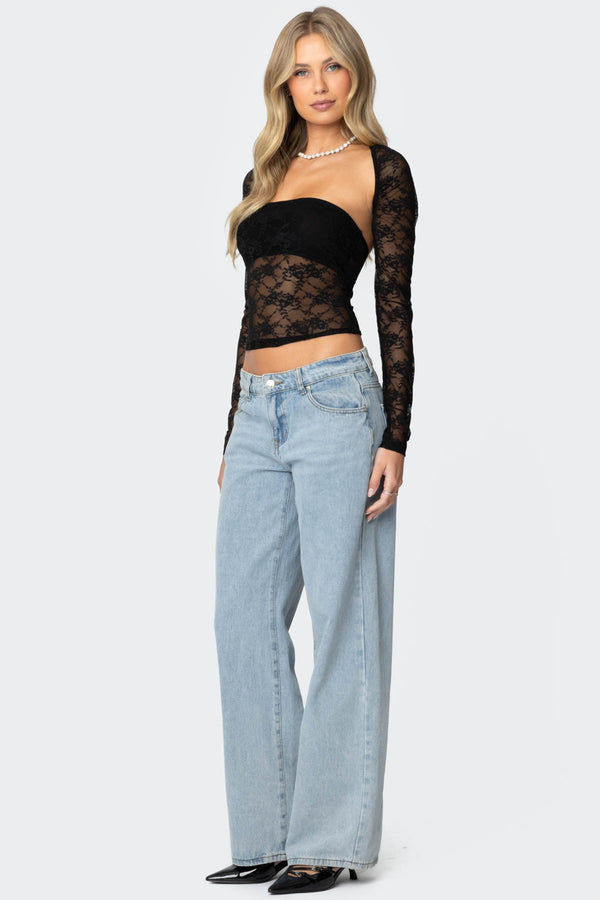 Edikted Addison Sheer Lace Two Piece Top Black