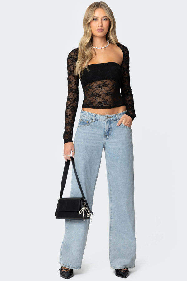 Edikted Addison Sheer Lace Two Piece Top Black