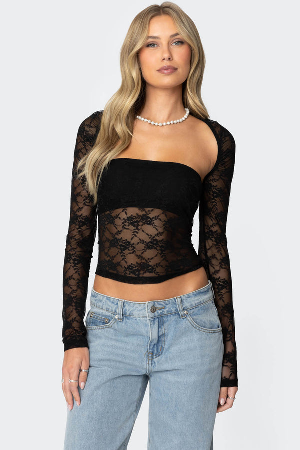 edikted Addison Sheer Lace Two Piece Top black