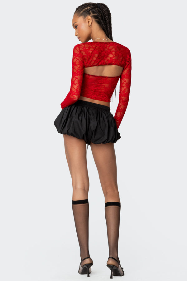Edikted Addison Sheer Lace Two Piece Top Red